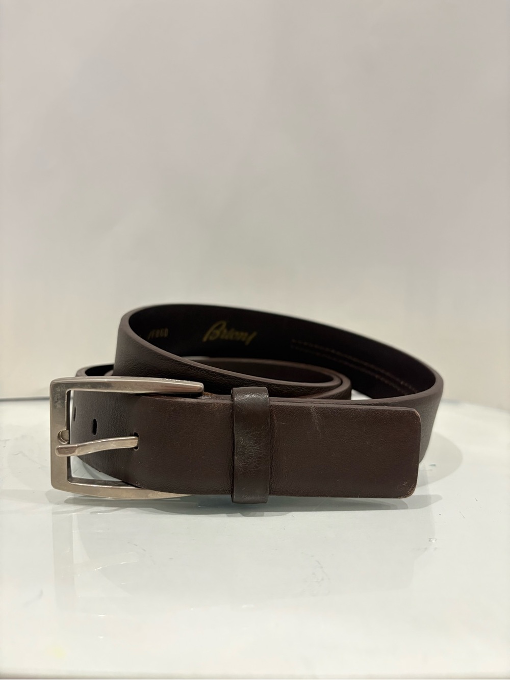 $850 Authentic Men's Brioni Brown Leather Dress Belt Size 42 / 105 cm Italy